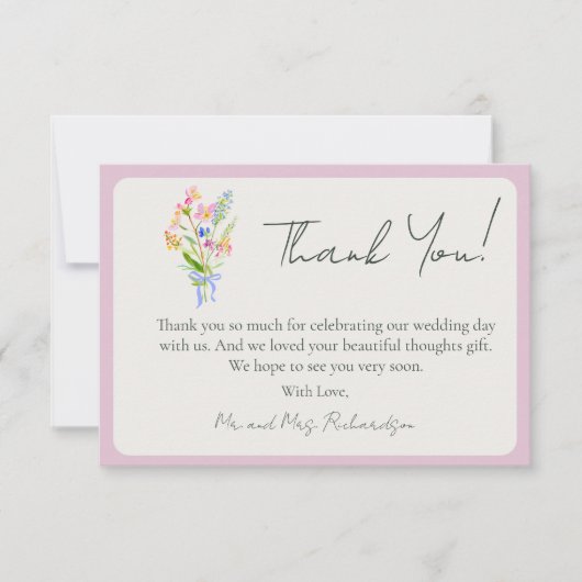 Romantische Garten-Blumenhochzeit  Dankeskarte (Vorderseite)