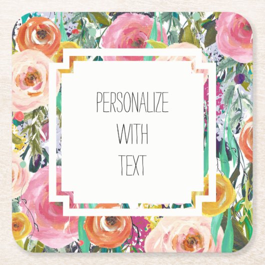 Romantische Gartenanlage Wasserfarbene Blume Rechteckiger Pappuntersetzer (Vorderseite)