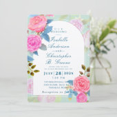 Romantische Gartenhochzeit Rose Einladung (Stehend Vorderseite)