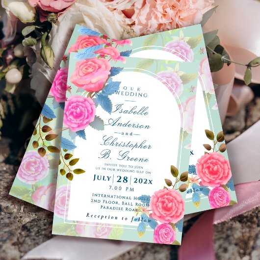 Romantische Gartenhochzeit Rose Einladung
