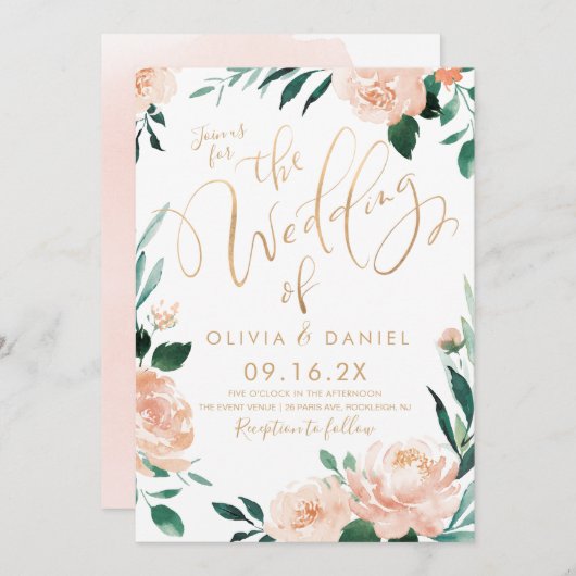 Romantische Gartenkalligraphie Einladung (Vorne/Hinten)