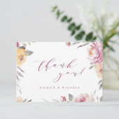 Romantische Gartenmauve Blumenhochzeit Dankeskarte (Stehend Vorderseite)