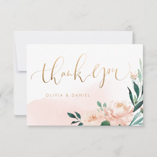 Romantische Gartenpfirsichkalligrafie Vielen Dank Dankeskarte (Vorderseite)