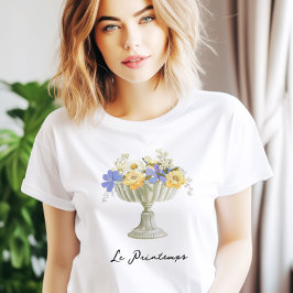 Romantische Gartenurne mit Blumen Französisch T-Shirt