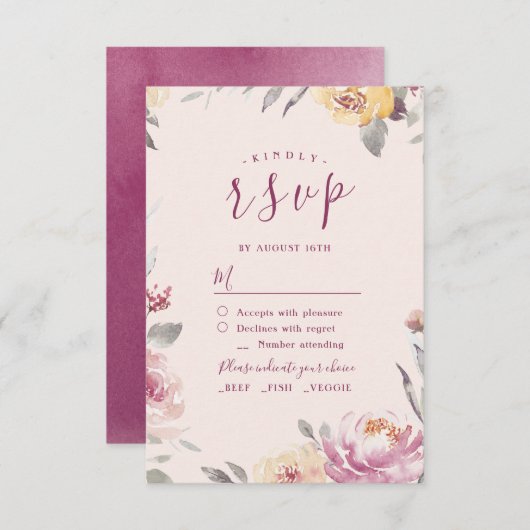 Romantische Gartenwasserfarbenhochzeit RSVP (Vorne/Hinten)