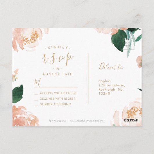 Romantische Gartenwasserfarbenhochzeit RSVP Postkarte (Rückseite)
