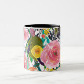 Romantische Gartenwatercolor-Blumen Zweifarbige Tasse (Mittel)