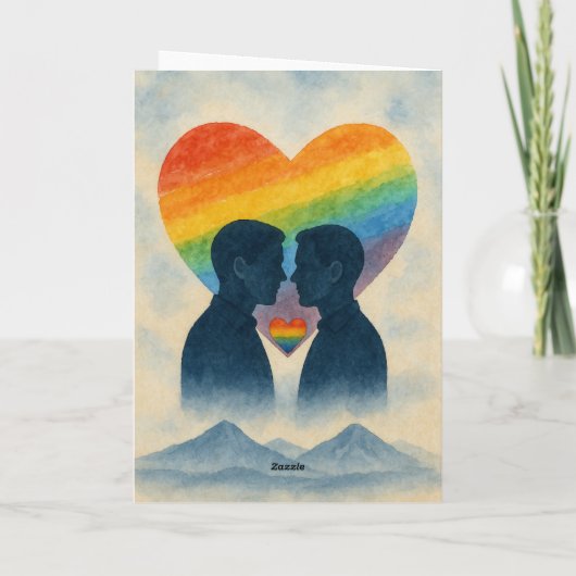 Romantische Gay Couple Anniversary Rainbow Heart L Karte (Rückseite)