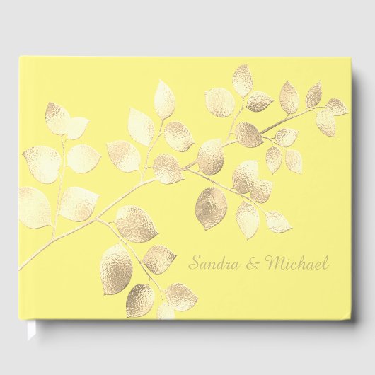 Romantische gelbe goldene Blätter Hochzeitsgast Gästebuch (Vorderseite)