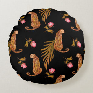 Romantische Geparden: Wasserfarbennahes Muster. Rundes Kissen