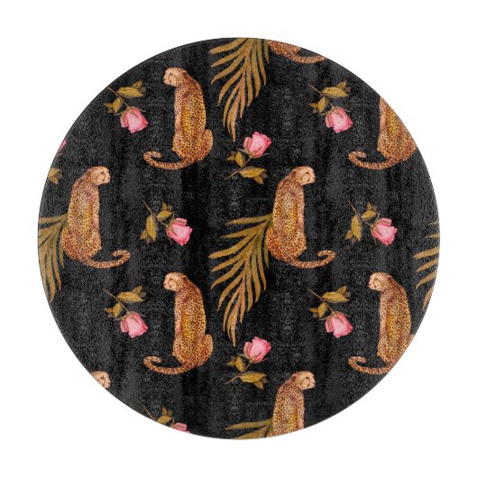 Romantische Geparden: Wasserfarbennahes Muster. Schneidebrett (Vorderseite)