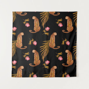 Romantische Geparden: Wasserfarbennahes Muster. Wandteppich