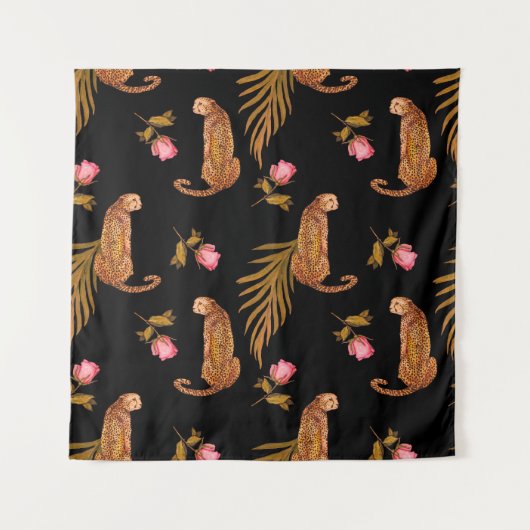 Romantische Geparden: Wasserfarbennahes Muster. Wandteppich (Vorderseite)