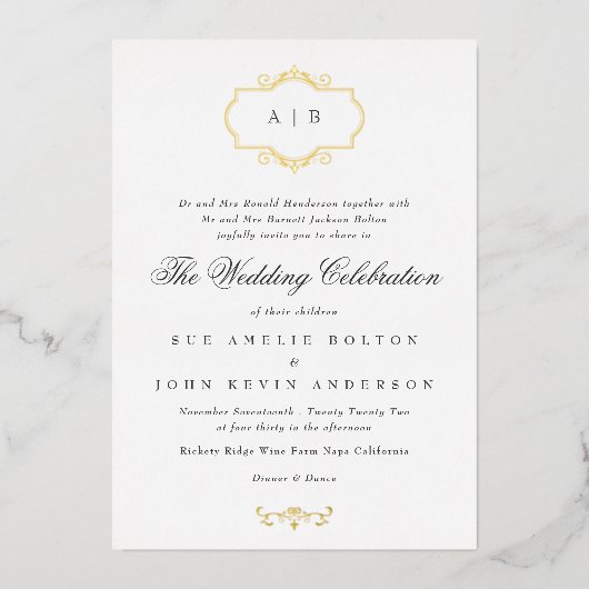 Romantische gerahmte Mono-Hochzeit Folieneinladung (Vorderseite)