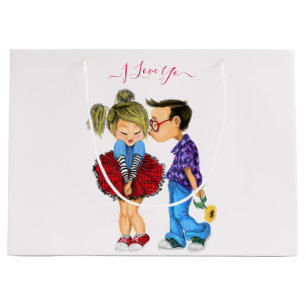 Romantische Geschenktasche für Paare - Ich liebe d Große Geschenktüte