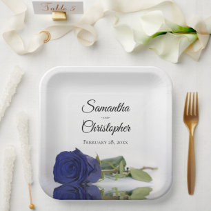 Romantische gespiegelte navyblaue Rose elegante Ho Pappteller