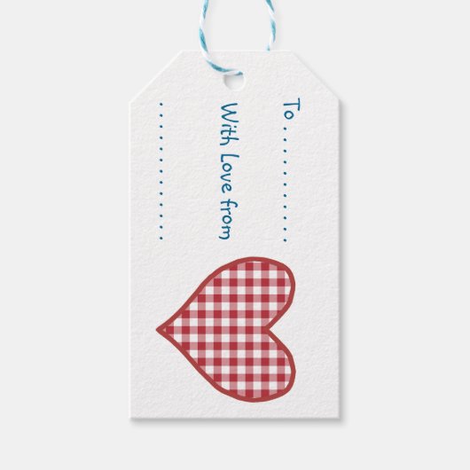 Romantische Gingham Herz- und Rote Rose-Geschenket Geschenkanhänger (Vorderseite)