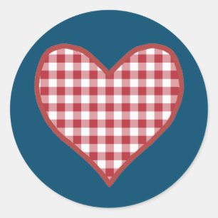 Romantische Gingham Herzblatt mit 20 Stickern Runder Aufkleber