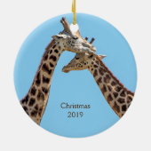 Romantische Giraffe Couple Portrait Name Keramik Ornament (Hinten)