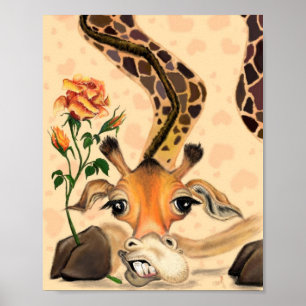 Romantische Giraffe mit Rose Poster Malerei