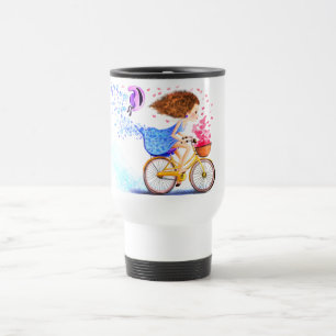 Romantische Girl mit Bike Travel Mug Reisebecher
