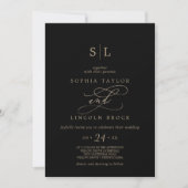 Romantische Gold Black Monogram QR Code Back Weddi Einladung (Vorderseite)
