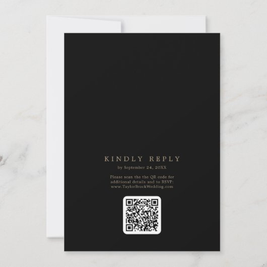 Romantische Gold Black Monogram QR Code Back Weddi Einladung (Rückseite)