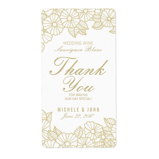 Romantische Gold Blume Hochzeit Wein-Custom-Label (Vorne)