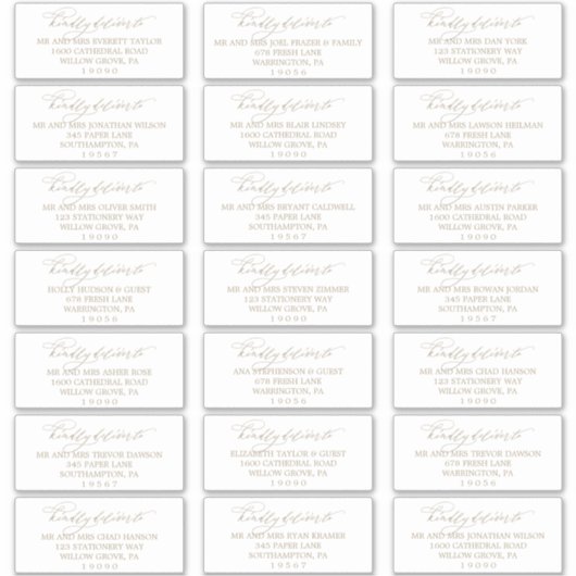 Romantische Gold Calligraphy Guest Address Labels (Vorderseite)