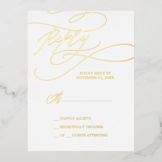 Romantische Gold Foil Wedding Simple RSVP Card Folie Einladungspostkarte (Vorderseite)