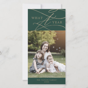 Romantische Gold Green What A Year Foto News Feiertagskarte