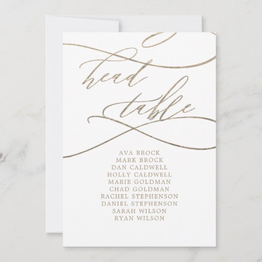 Romantische Gold Head Table Chart Card Card Karte (Rückseite)