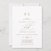 Romantische Gold Monogram Front and Back Wedding Einladung (Vorderseite)