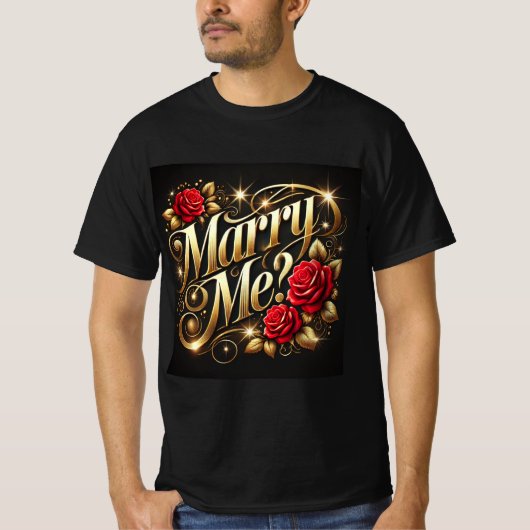 Romantische Gold Rose Marry Me Mens Tshirt (Vorderseite)
