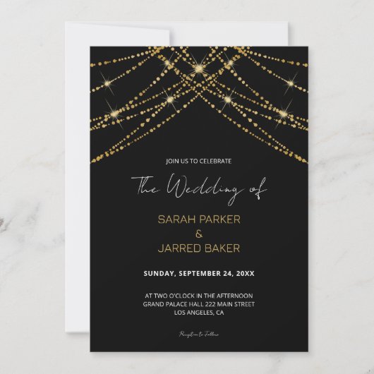 Romantische Gold String Wedding Einladung (Vorderseite)