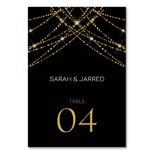 Romantische Gold String Wedding Tischnummer (Vorderseite)