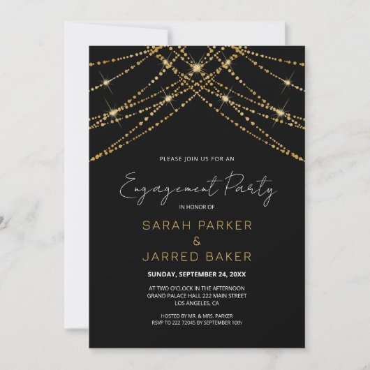 Romantische Gold String Wedding Verlobung Einladung (Vorderseite)