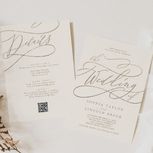 Romantische Gold- und Elfenbein-Hochzeit mit QR-Co Einladung