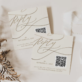 Romantische Gold und Elfenbein QR Code Wedding RSV Begleitkarte