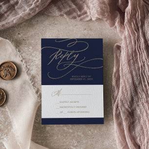 Romantische Gold- und Marinekalligraphie Einfach RSVP Karte