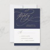 Romantische Gold- und Marinekalligraphie Einfach RSVP Karte (Vorderseite)