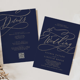 Romantische Gold- und Navy-Hochzeit in einem QR-Co Einladung