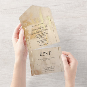 Romantische Goldcreme All In One Einladung