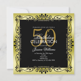 Romantische Golddekoration Gerahmt 50. Geburtstag Einladung