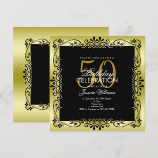 Romantische Golddekoration Gerahmt 50. Geburtstag Einladung