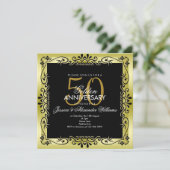 Romantische Golddekoration Gerahmt 50. Hochzeit Einladung (Stehend Vorderseite)