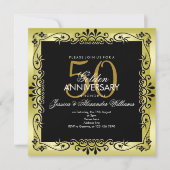 Romantische Golddekoration Gerahmt 50. Hochzeit Einladung (Vorderseite)