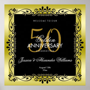 Romantische Golddekoration Gerahmt 50. Hochzeit Poster