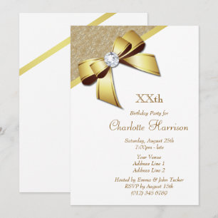 Romantische Golden & White Geburtstagsparty Einladung