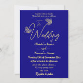 Romantische goldene Blume königsblau Einladung (Vorderseite)